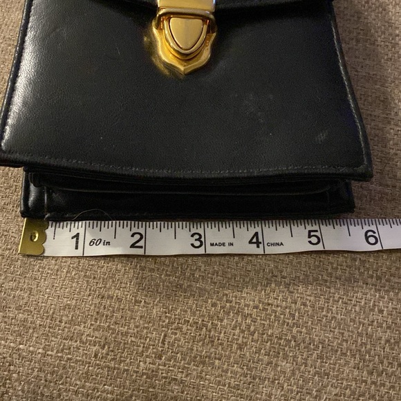 Black leather chain shoulder bag purse clutch handbag wristlet gold - Picture 4 of 5